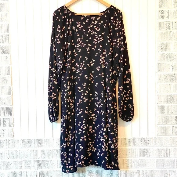 NWT Ann Taylor Black Floral Long Sleeve Boho Dress, Size 14T - Picture 3 of 9